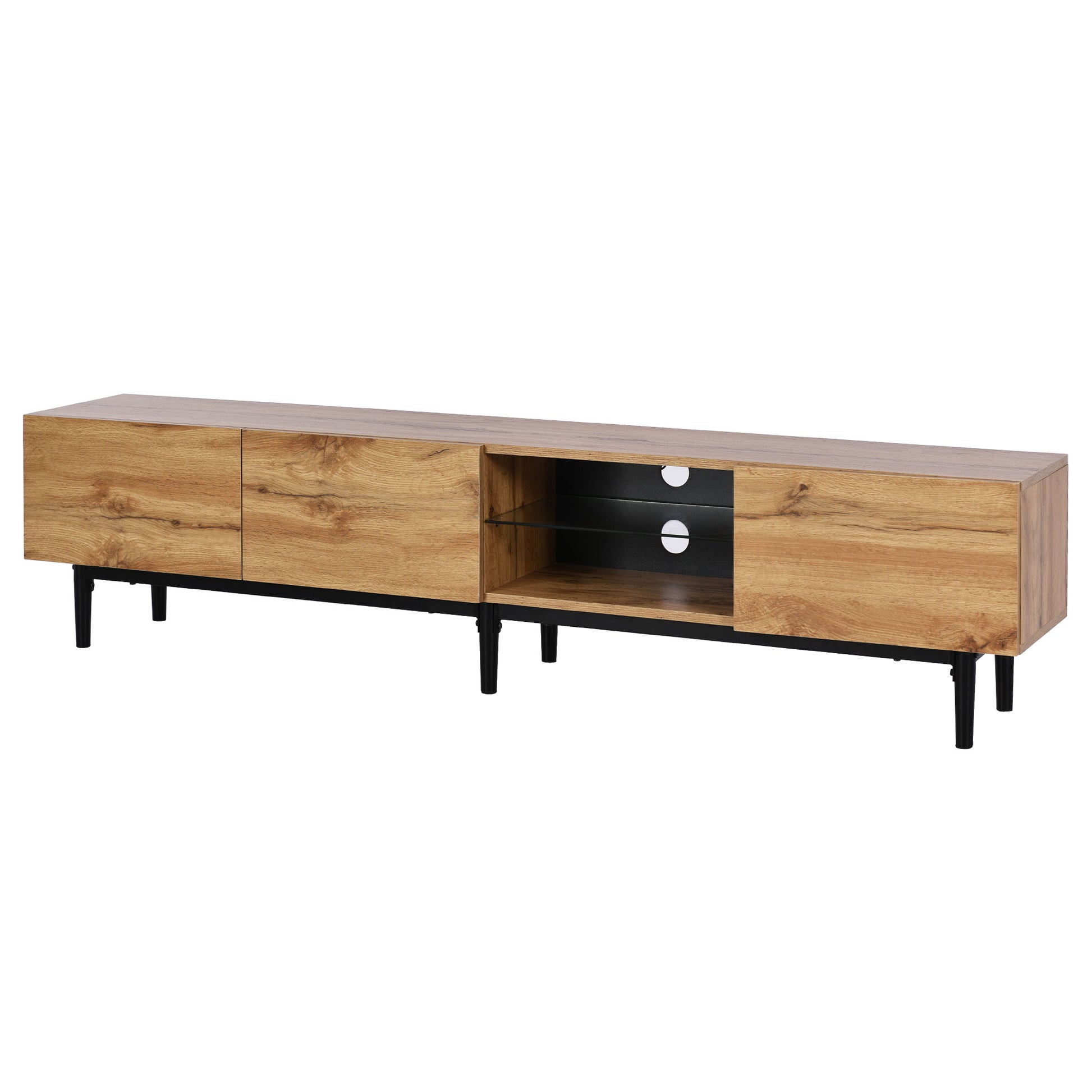 Modern Tv Stand With 4 Cabinets& Open Shelves, Color Matching Media Console Table For Tvs Up To 80'' With Led Light, Entertainment Center With Drop Down Door For Living Room, Bedroom, Home Theatre Wood Brown Primary Living Space 70 79 Inches 70 79 Inches