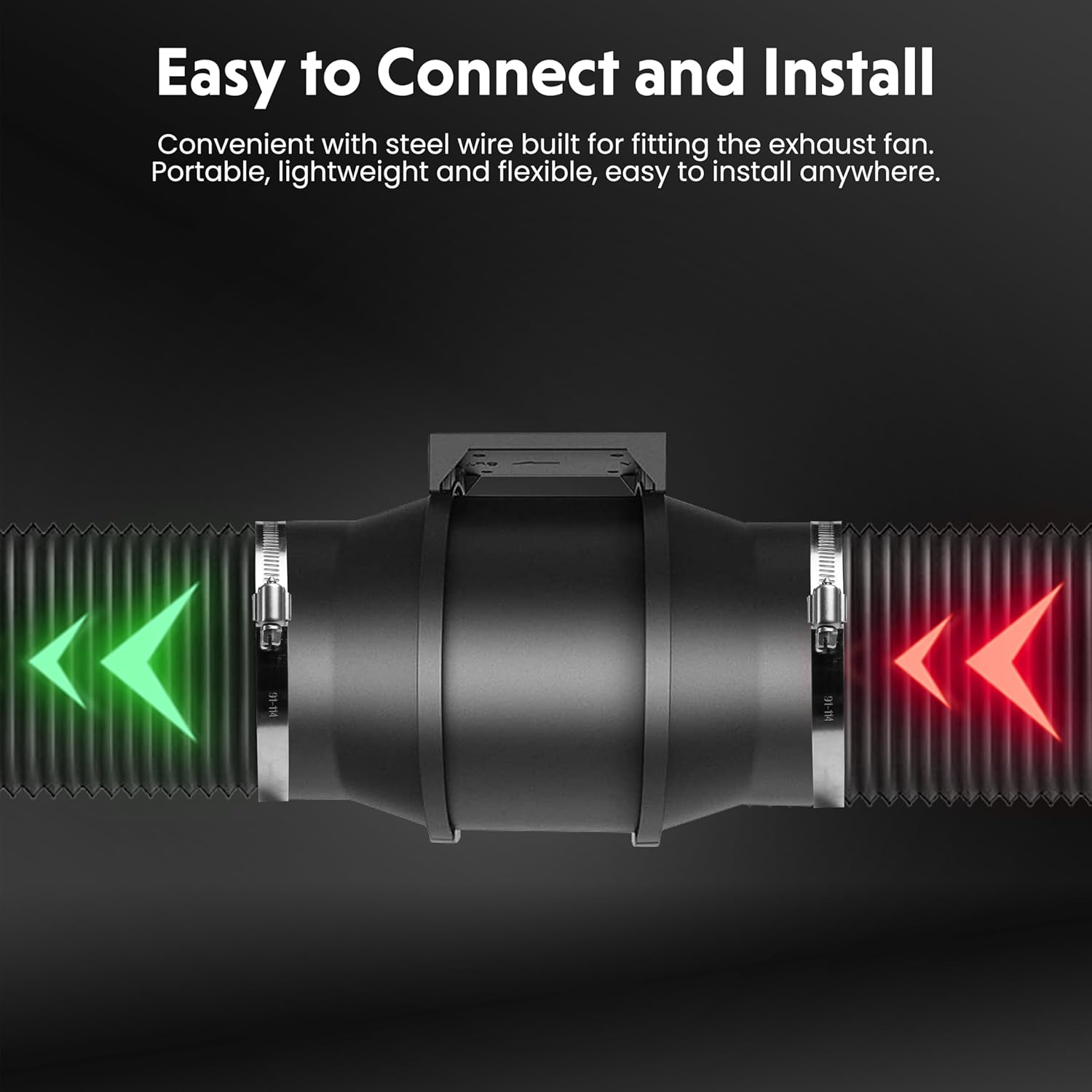 Dryer Vent Hose, 8" Insulated Flexible Duct 25Ft With 2 Clamps, Heavy Duty Four Layer Protection For Heating Cooling Ventilation And Exhaust, Black Black Pvc