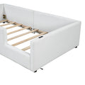 Twin Size Upholstered Platform Bed With Guardrail And Charging Station, White Box Spring Not Required Twin White Upholstered