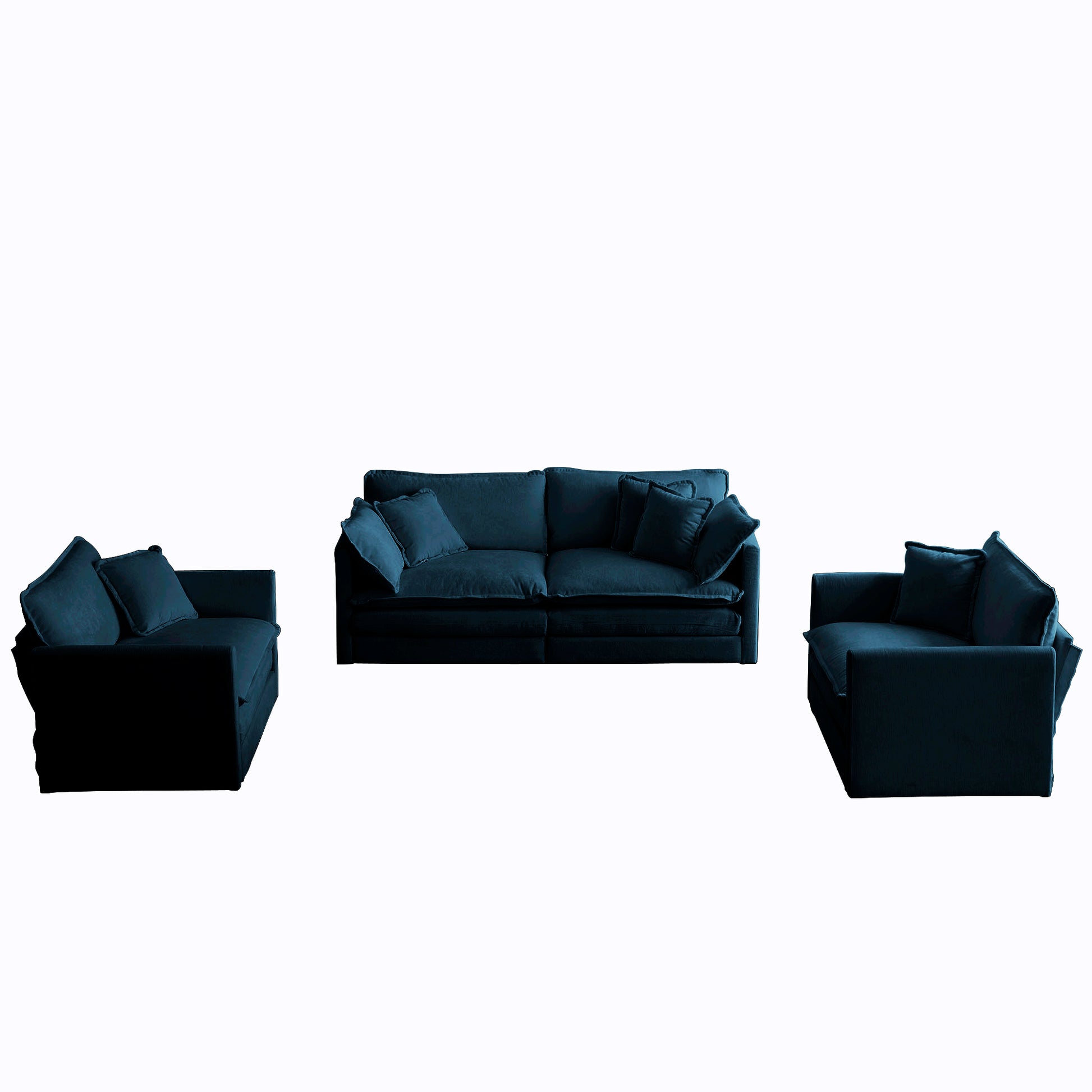 3 Piece Sofa Set With Arm Pillows And Toss Pillowssofa Set Include 2 Piece Of Arm Chair And One 2 Seat Sofa, Space Saving Casual Sofa Set For Living Room, Blue Chenille Blue Chenille 4 Seat