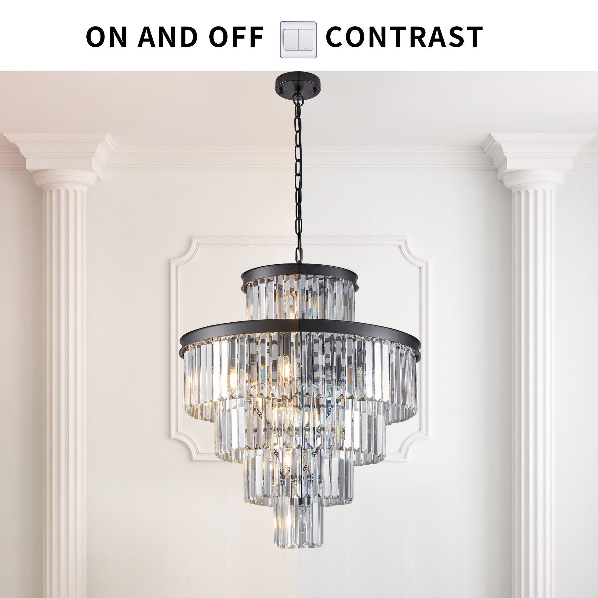 Black Luxury Crystal Chandelier Modern Chandeliers Lights Fixture Hanging Pendant Light Fixture For Dining Room Bedroom Living Room Dia 23.6 Inch Black Black Crystal Iron