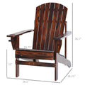 Outsunny Wooden Adirondack Chair, Outdoor Patio Lawn Chair With Cup Holder, Weather Resistant Lawn Furniture, Classic Lounge For Deck, Garden, Backyard, Fire Pit, Brown Black Brown Wood