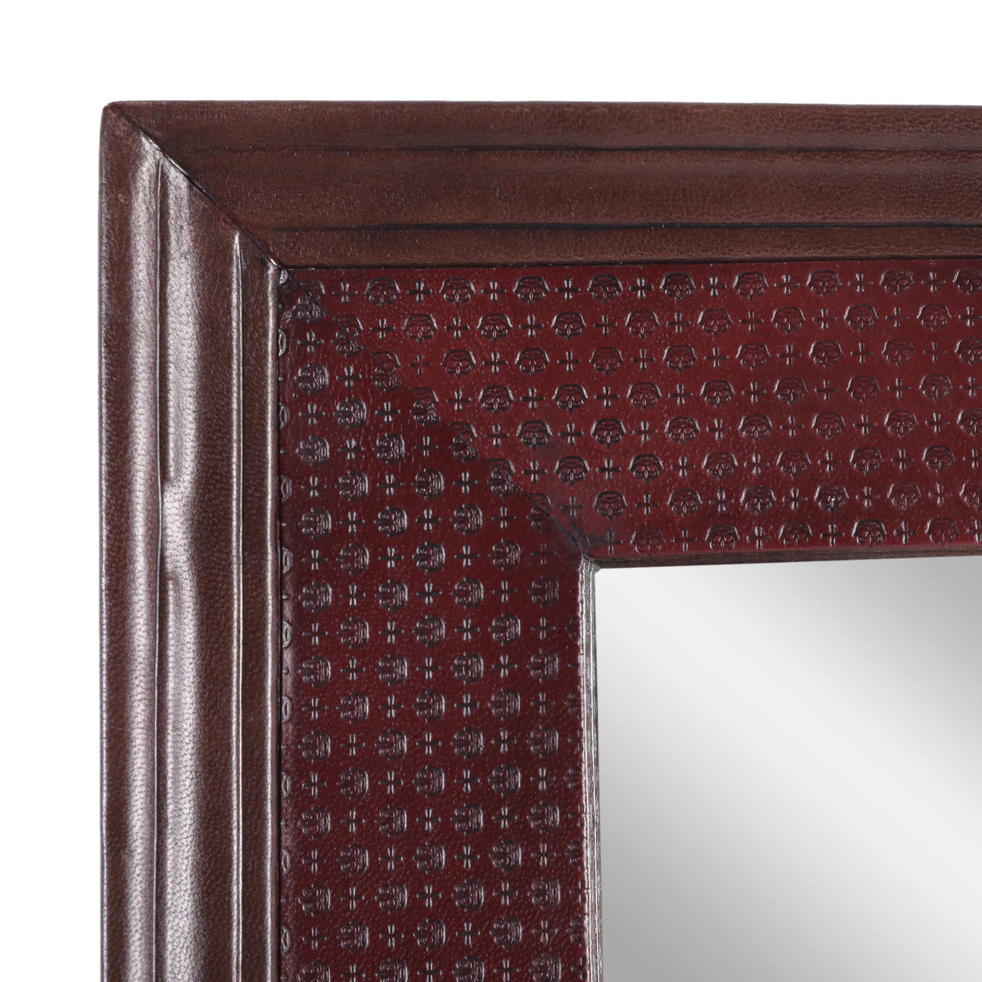 Wall Mirror Straight Line Design Tc Leather Brown Mdf