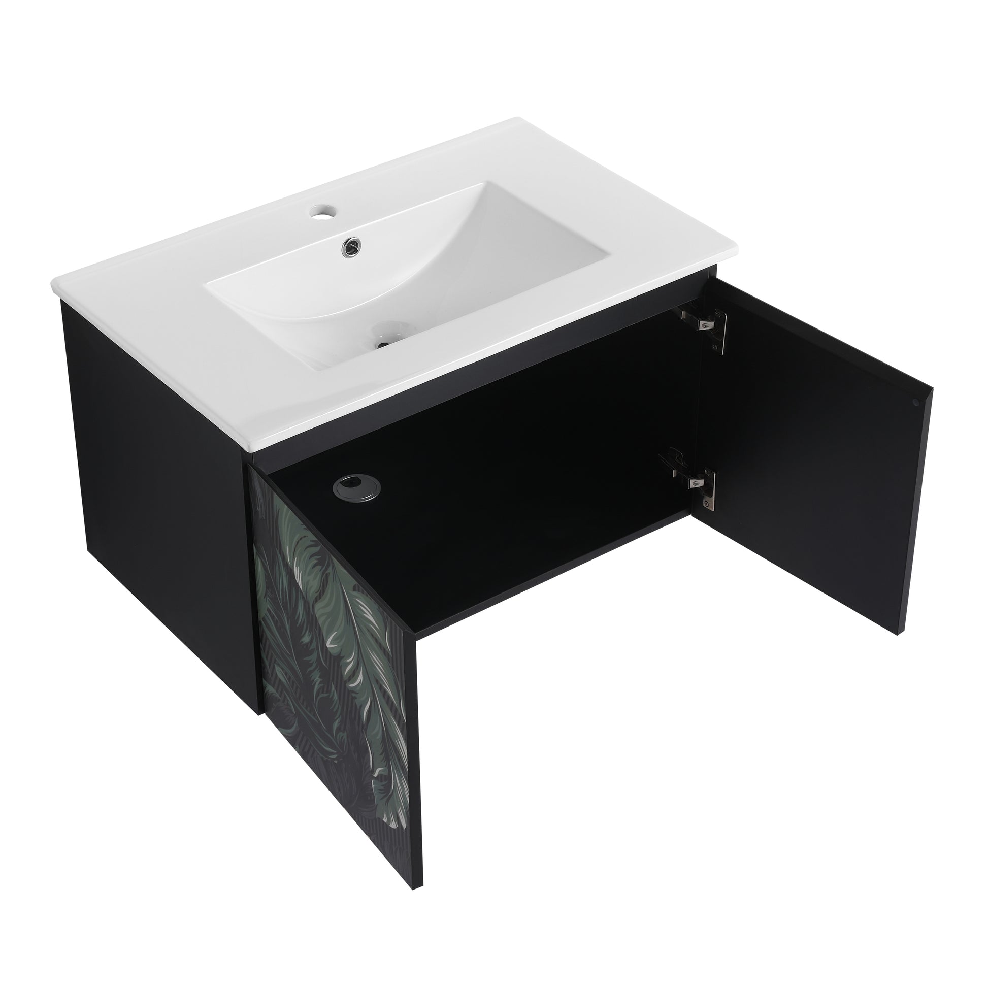 30'' Floating Wall Mounted Bathroom Vanity With Ceramics Sink & Soft Close Cabinet Door, Kd Package Black Bathroom Modern Plywood