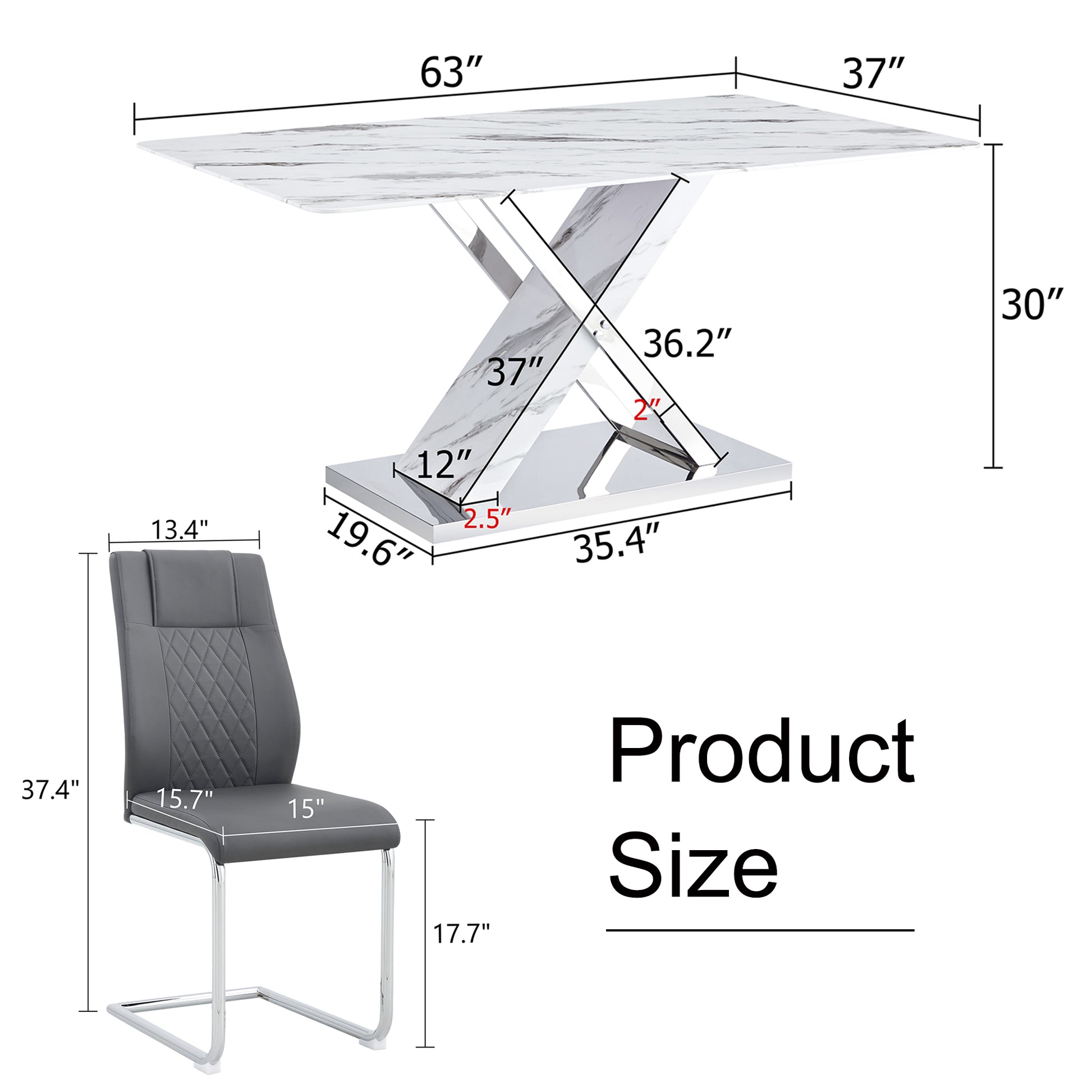 Table And Chair Set, Modern Dining Table, Imitation Marble White Top And Silver Legs, Soft And Comfortable Dining Chair, Perfect For Dinner, Meetings, Home And Office Decor Grey Silver Glass Metal