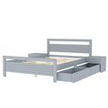 Full Size Wooden Platform Bed With 2 Storage Drawers And 2 Bedside Tables, Gray Full Gray Pine