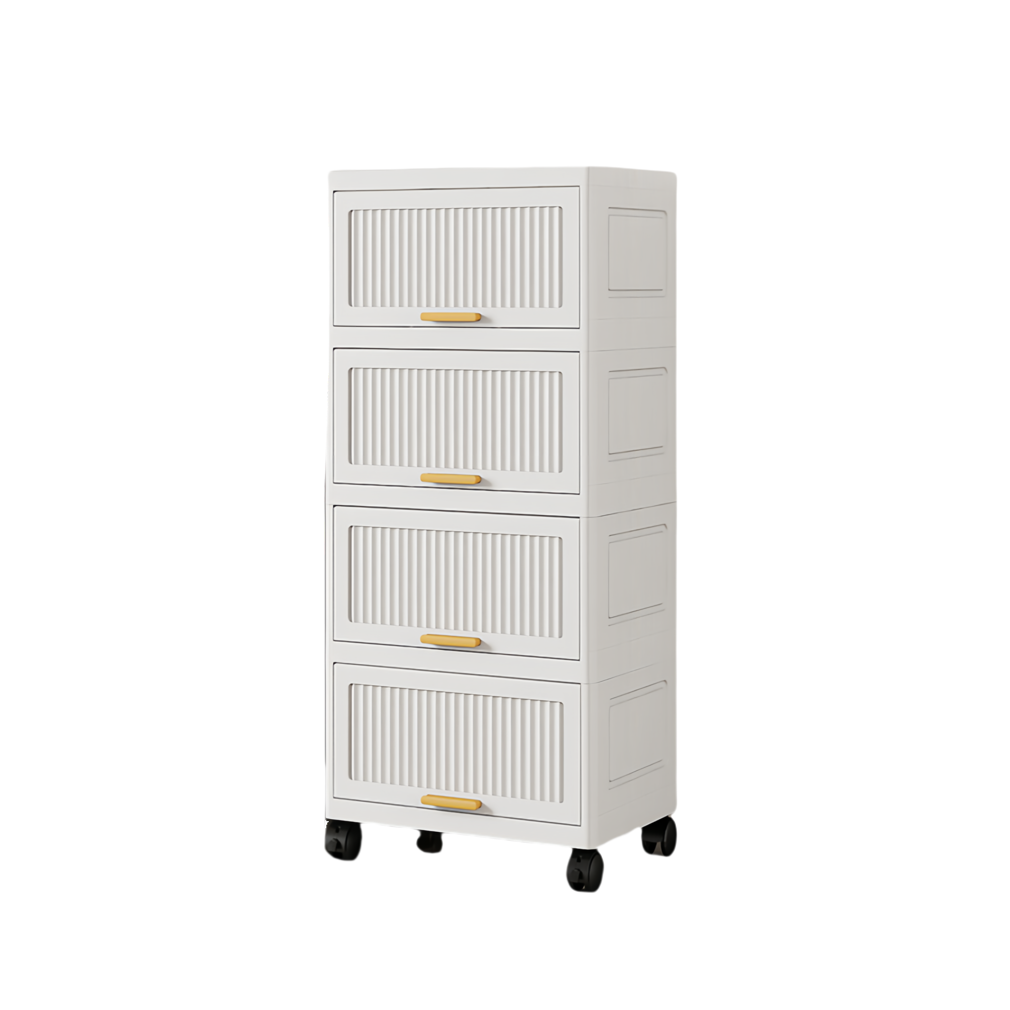 15.75" Side Wide 4 Layers Flip Open Storage Box With Wheels, Movable Storage Cabinet, Kitchen Shelf, Movable Storage Island, Home Organization, Wardrobe Storage Box White Plastic