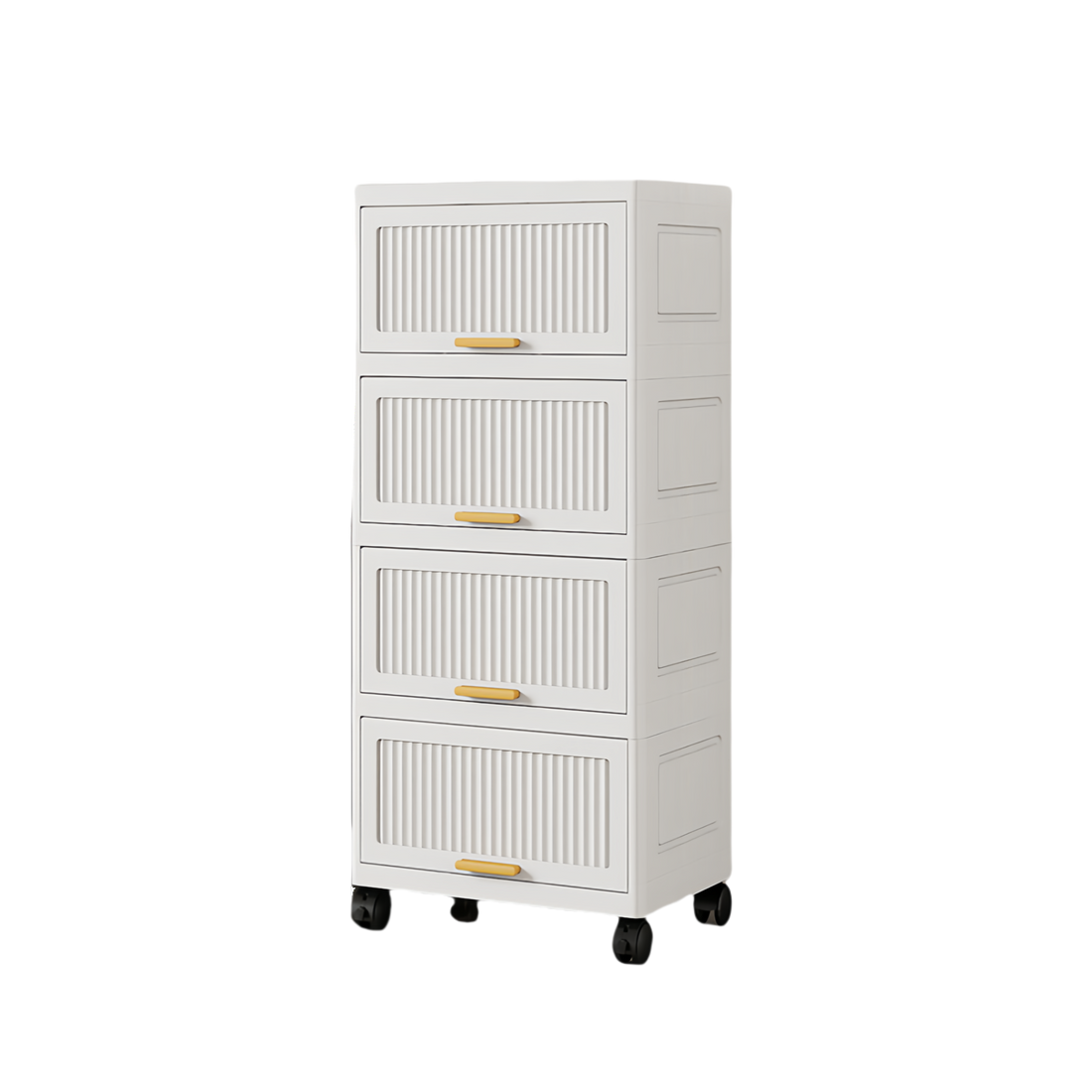 15.75" Side Wide 4 Layers Flip Open Storage Box With Wheels, Movable Storage Cabinet, Kitchen Shelf, Movable Storage Island, Home Organization, Wardrobe Storage Box White Plastic