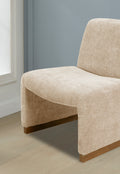 Comfy Accent Chair, Upholstered Slipper Chair, Armless Chair With Wood Legs And Soft Fabric For Living Room, Bedroom,Beige Beige Foam Wood Fabric