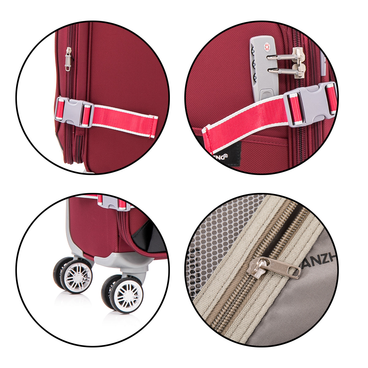 Softside Upright Luggage Set Expandable, Lightweight,4 Piece 20 24 28 32 Claret Red Fabric