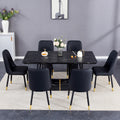 Table And Chair Set.This Modern Dining Table With Mdf Marbled Design Gives You A Luxurious And Elegant Feel.Paired With Multiple Chairs With Pu Artificial Leather Backrest Cushions And Black Legs. Black Seats 6 Mdf