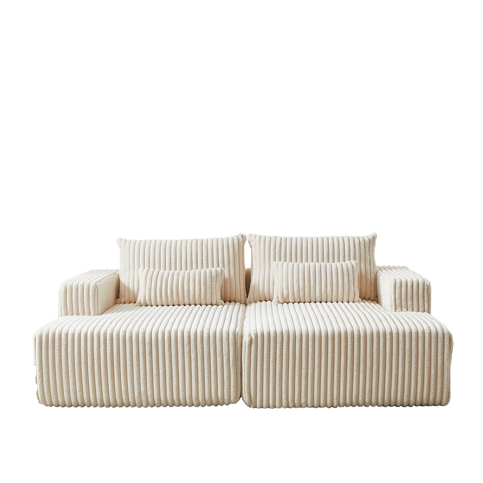 87" Oversized Sectional Lounge Chaise,No Assembly Required,Cloud Plush Loveseat With Reclining Sofa Bed,Fluffy Modern Sleeper Chair For Indoor Living Room Bedroom Beige Corduroy 2 Seat