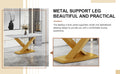 Table And Chair Set, The Table Is Equipped With A Marble Patterned Mdf Tabletop And Gold Table Legs.Dining Chairs,Gold Legged Upholstered Chairs Made Of Artificial Leather. Black Gold Seats 6 Mdf