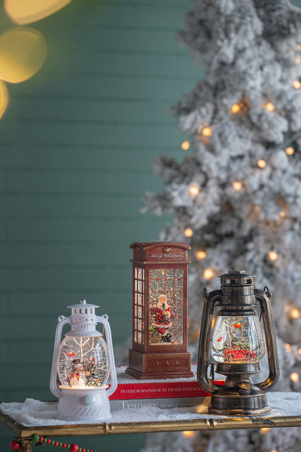 4.7X4.7X8.3"H Christmas Plastic Resin White Lantern With Snowman & Tree Led Water Spinning 6 Hours Timer, 3*Aa Batteries Required White Multi Plastic