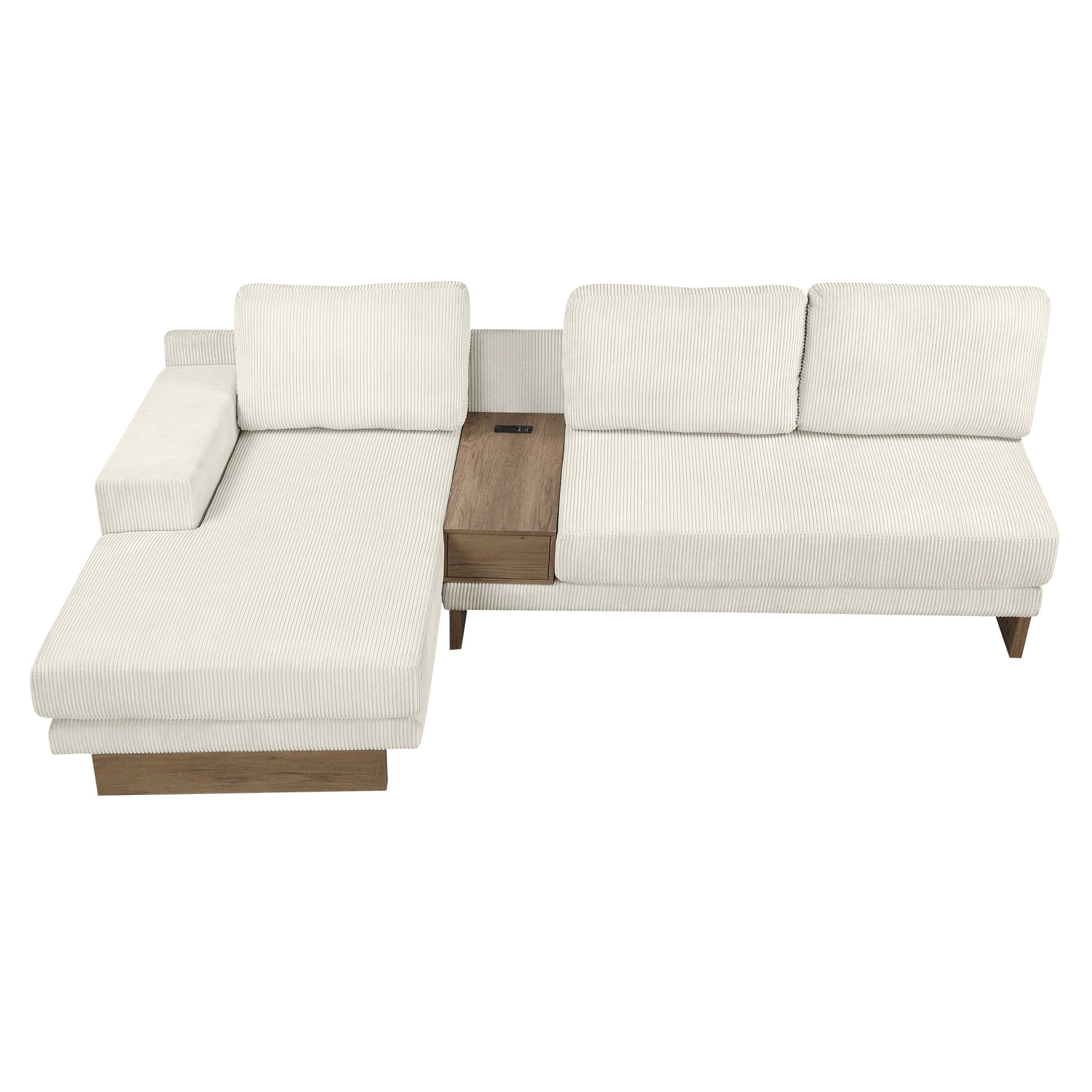 114" L Shaped Sofa Sectional Sofa With Two Usb Ports And Two Power Sockets, A Storage Drawer And A Reversible Chaise Lounge For Living Room, Beige Beige Foam Corduroy 3 Seat