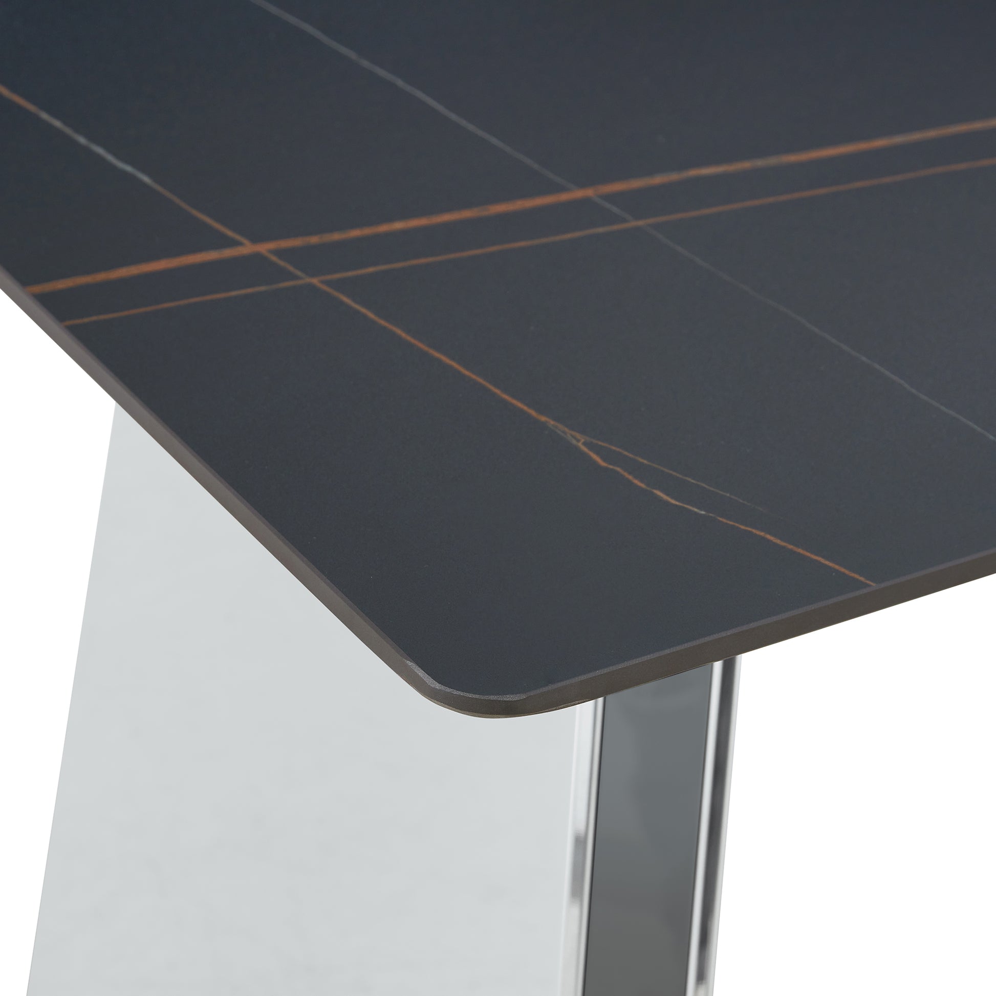 63"X31.5X30" Black Marble Patterned Slab Dining Table With Stainless Steel Butterfly Legs.The Tabletop Is Designed To Be Scratch And Heat Resistant.Slabs Tabletop,Stainless Steels Legs. Black,Silver