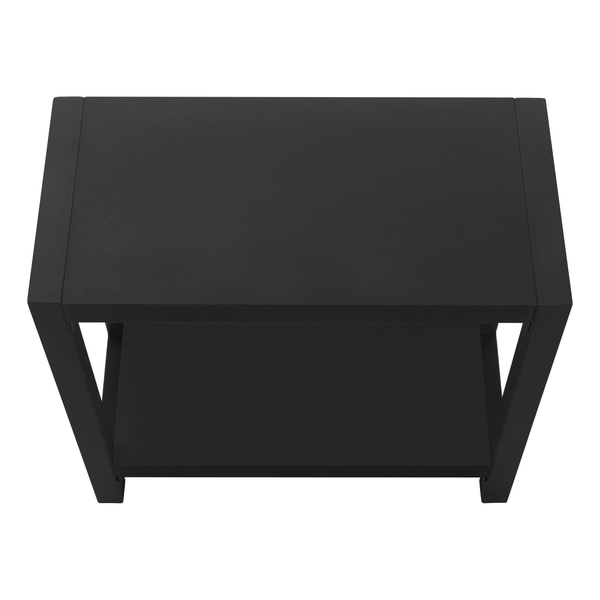 Accent Table, Side, End, Narrow, Small, 2 Tier, Living Room, Bedroom, Black Laminate, Black Metal, Contemporary, Modern Black Particle Board