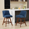 Counter Height Swivel Barstools, 26'' H Seat Height Upholstered Bar Stools Set Of 2, Fabric In Blue Blue Dining Room American Design Rubberwood Set Of 2 Foam Wood Fabric