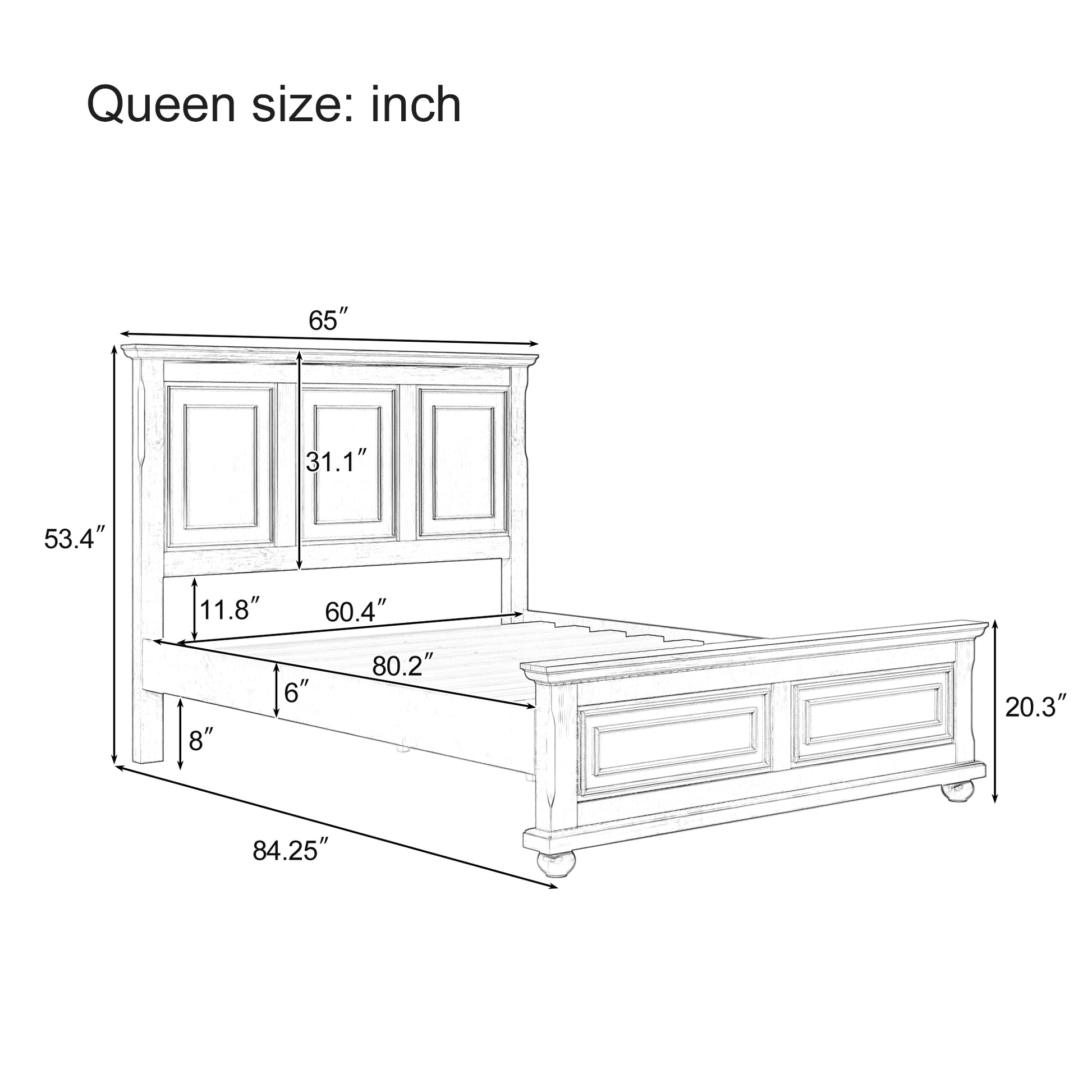 Traditional Town And Country Style Pinewood Vintage Queen Bed, Rich Brown Queen Brown Pine