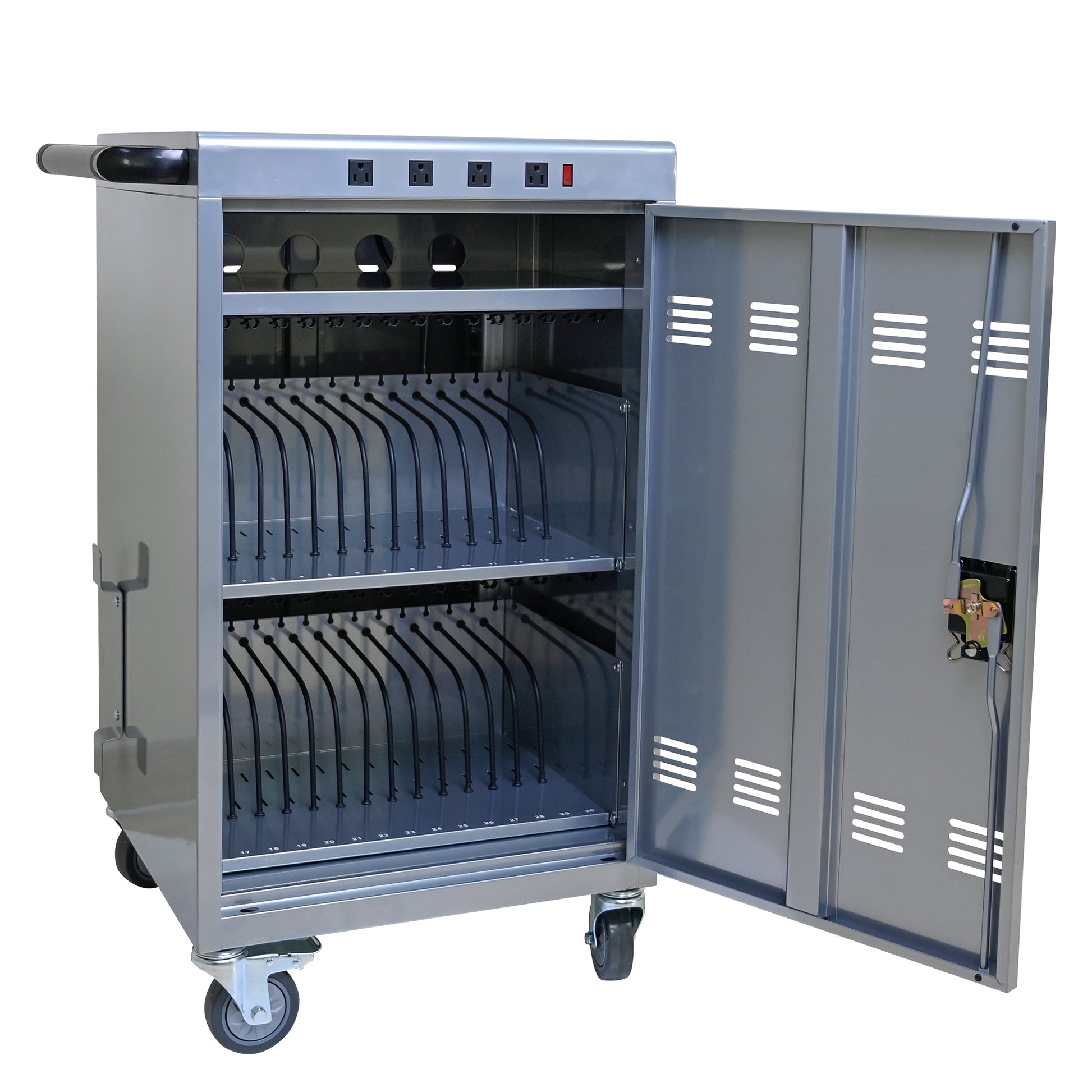 Mobile Charging Cart And Cabinet For Tablets Laptops 35 Device B30Plus Silver Silver Steel Metal