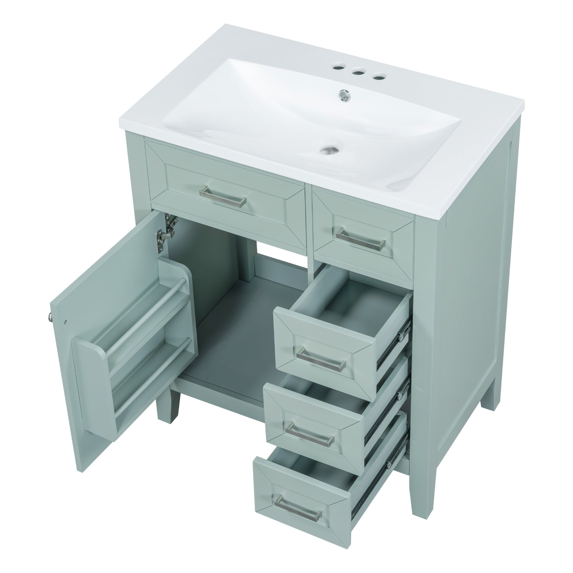 30" Bathroom Vanity With Sink Combo, Green Bathroom Cabinet With Drawers, Solid Frame And Mdf Board Green Solid Wood Mdf