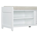 Distressed Shutter Storage Bench With Acacia Veneer For Retro Charm For Living Room, Entryway White White Mdf