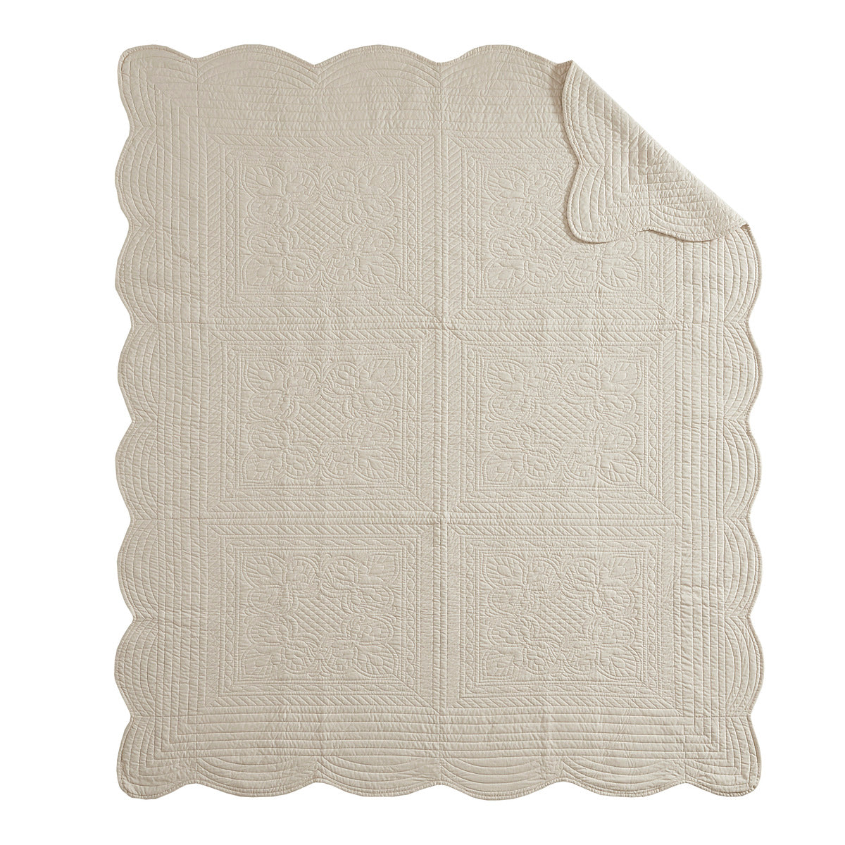 Oversized Quilted Throw With Soped Edges Cream 60X72" Cream Cotton