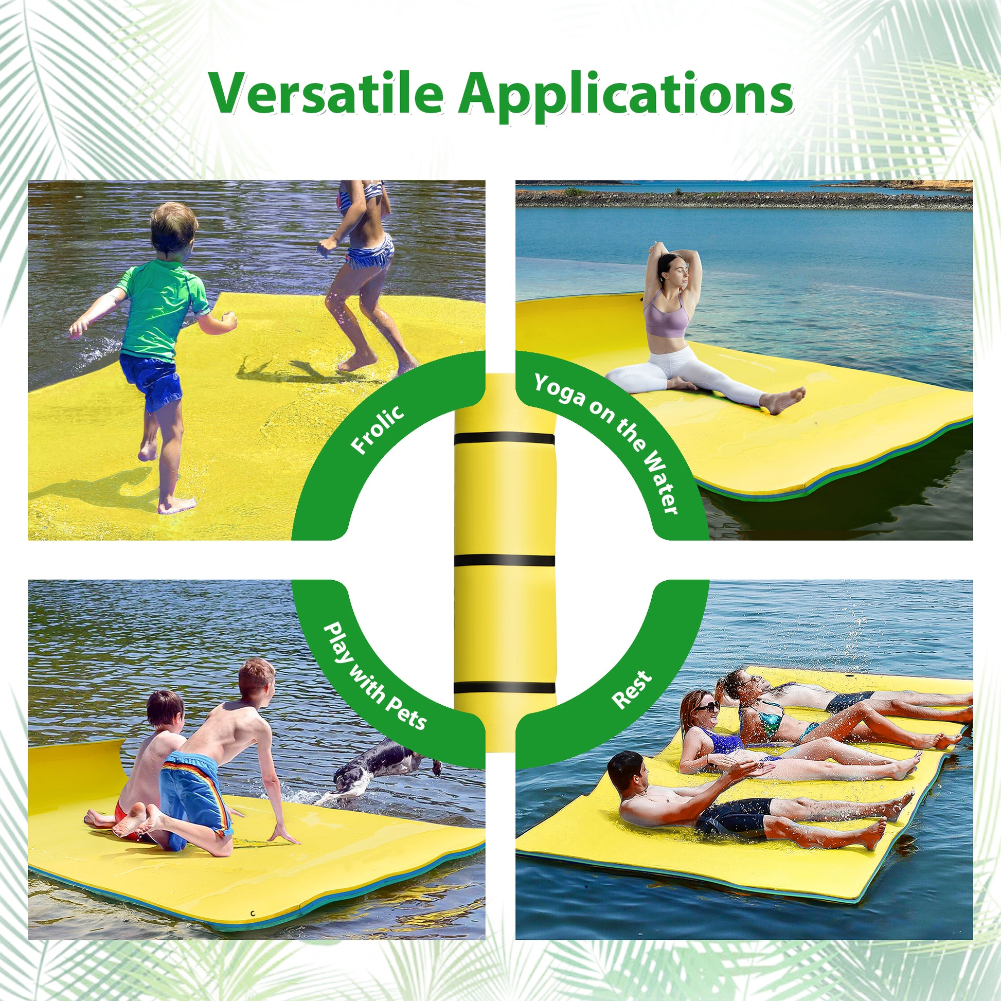 18*6Ft Floating Water Pad Mat, 3 Layer Tear Resistant Xpe Foam Water Floating Mat, Lily Pad For Water Recreation Pool, Lake, Beach, Ocean Yellow Hdpe