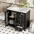 36 Inch Bathroom Vanity With Two Soft Close Doors, Adjustable Shelves And Three Soft Close Drawers Black Bathroom Solid Wood Mdf