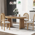 5 Piece Retro Functional Dining Set With 1 Extendable Dining Table And 4 Upholstered Chairs With Rattan Backrests For Dining Room And Kitchen Natural Wood Wash Natural Wood Wash Solid Wood Mdf