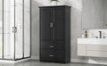 Tall Bathroom Storage Cabinet, Cabinet With Two Doors And Drawers, Adjustable Shelf, Mdf Board, Black Black Mdf