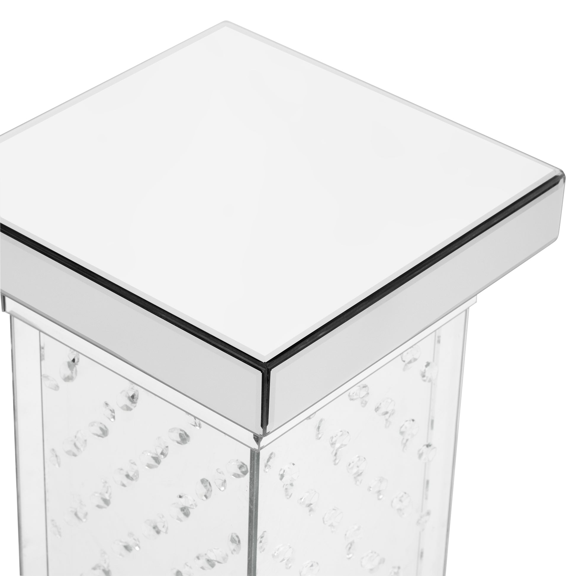 11.8'' Silver Square Mirrored End Table With Led Lights, Modern Side Table With Crystal Inlay For Living Room, No Assembly Required Silver Mirrored Finish Luxury,Modern Square Mdf Glass
