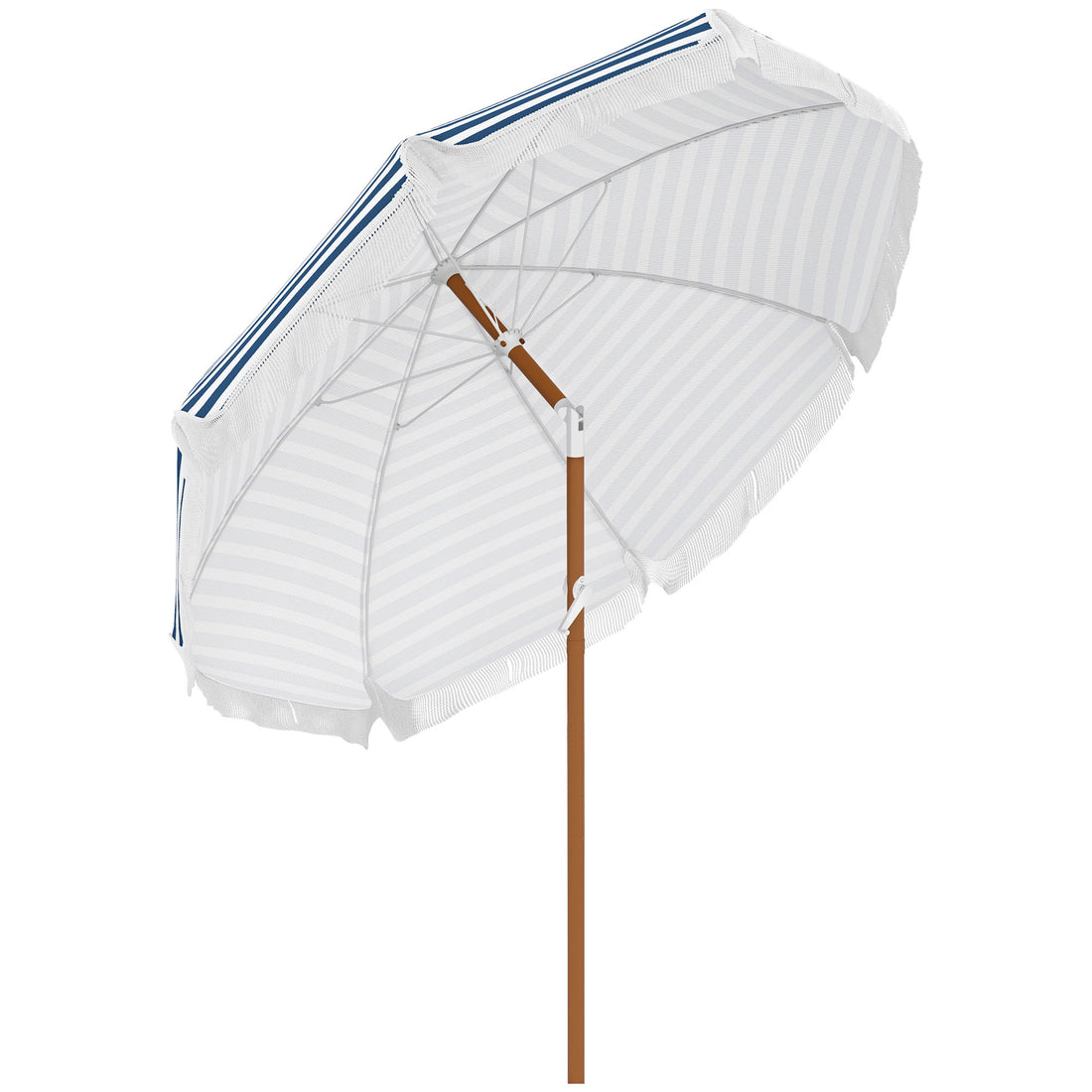 Outsunny 7 X 7 Ft Outdoor Patio Umbrella With Tilt, Vent, Market Table Umbrella Parasol With Fringed Ruffles And Flounce, Blue Strip Blue Polyester