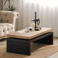 Black And Natural Wood Living Room Table Versatile Coffee Table 2 Tiered Wood Tabletop Table 47.6