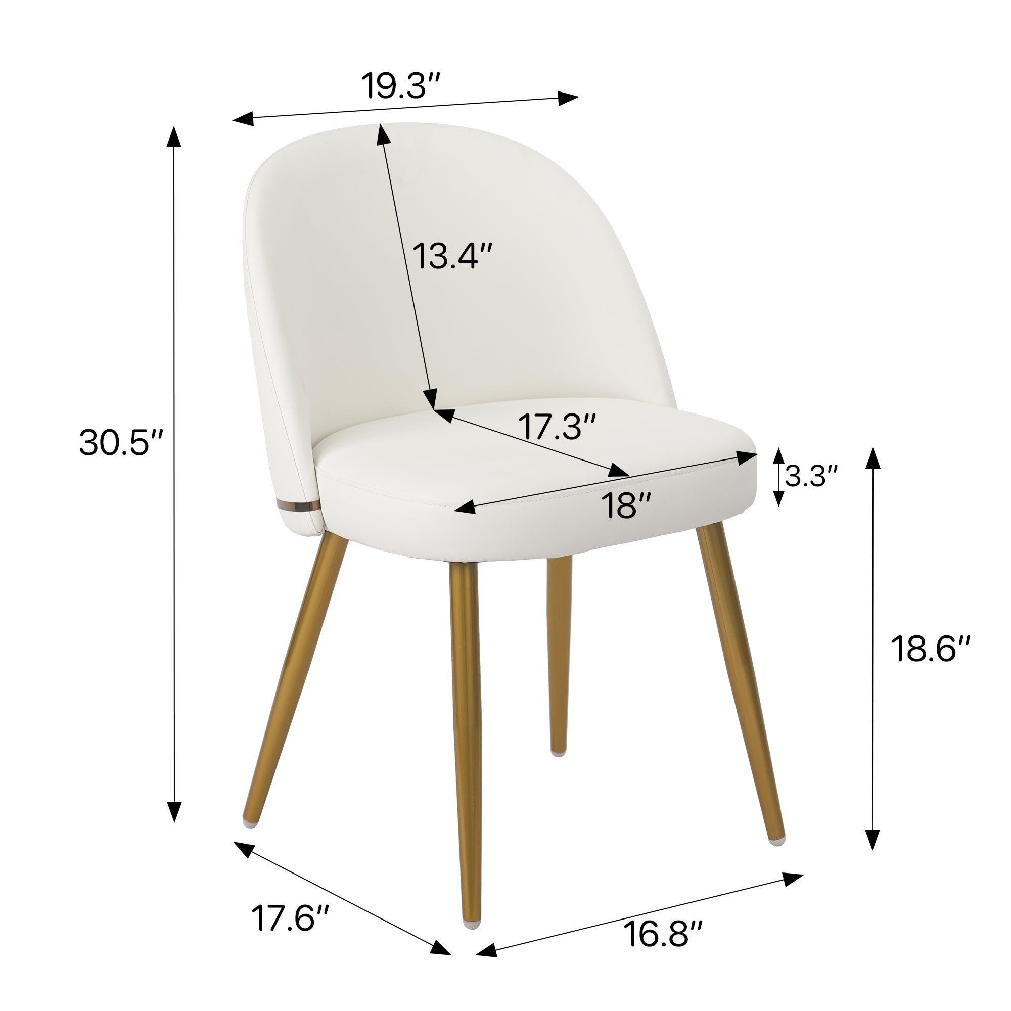 Hengming Pu Dining Chair, Metal Leg Without Armrest, Suitable For Dining Room, Living Room, Kitchen,Set Of 2 White Pu