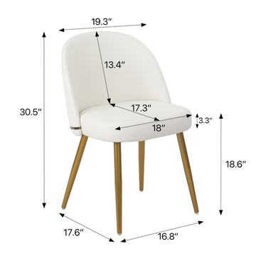 Hengming Pu Dining Chair, Metal Leg Without Armrest, Suitable For Dining Room, Living Room, Kitchen,Set Of 2 White Pu