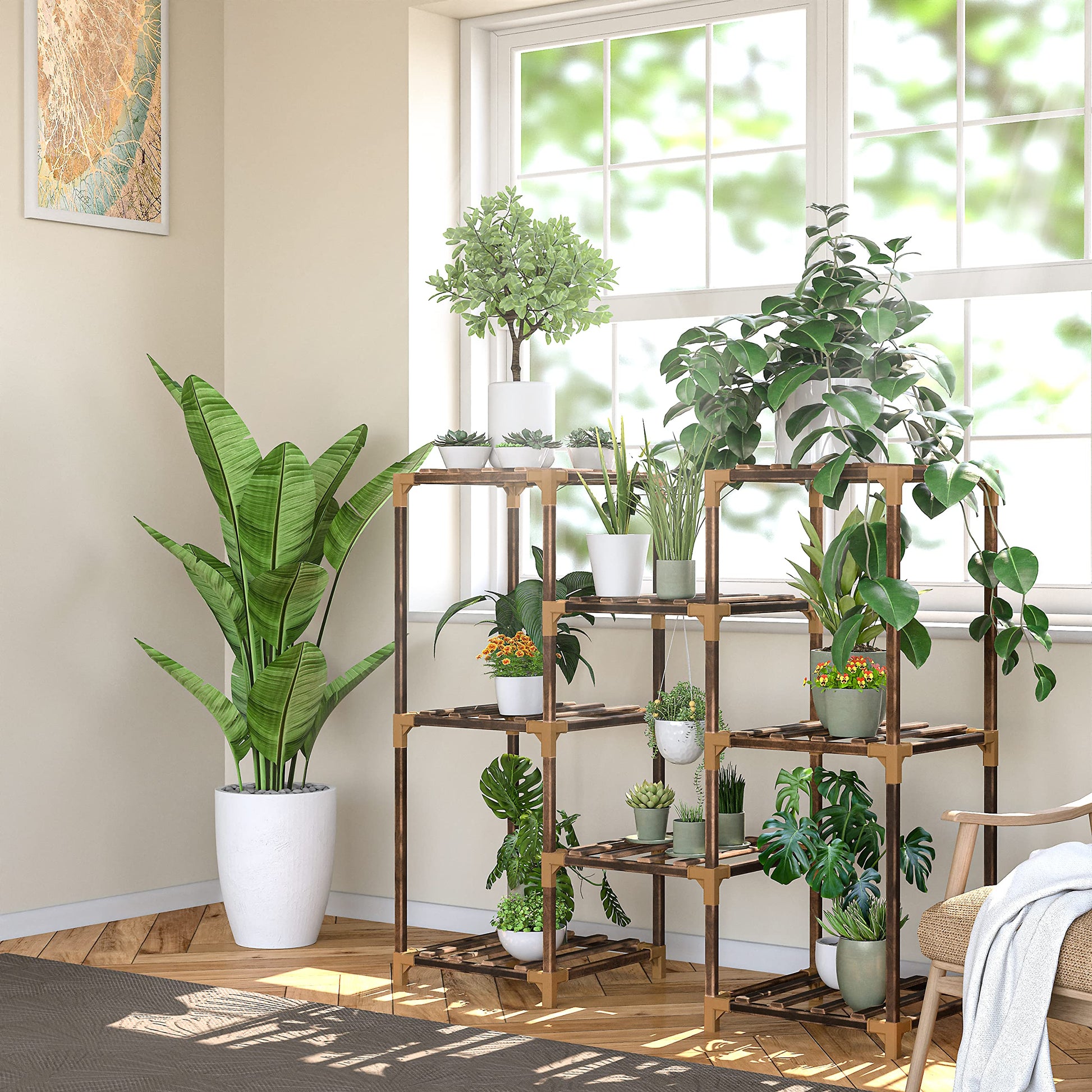 Plant Stand Indoor, Outdoor Wood Plant Stands For Multiple Plants, Plant Shelf Ladder Table Plant Pot Stand For Living Room, Patio, Balcony, Plant Gardening Gift Natural Wood