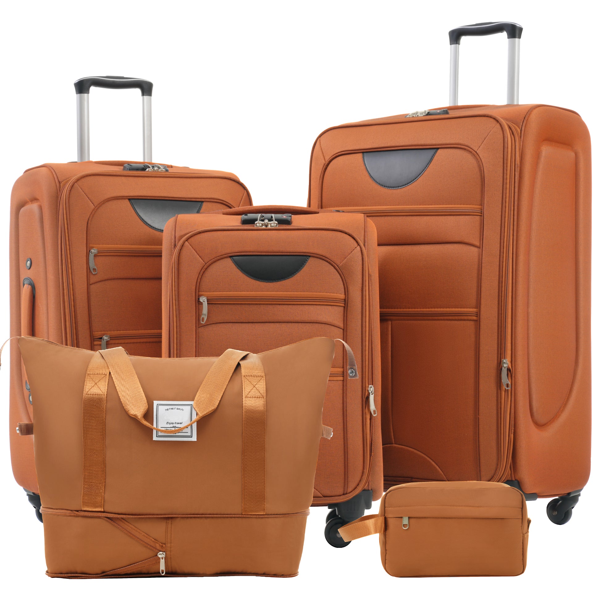 Softside Luggage Expandable 3 Piece Set Suitcase With Duffel Bag Upright Spinner Softshell Lightweight Luggage Travel Set Orange Polyester