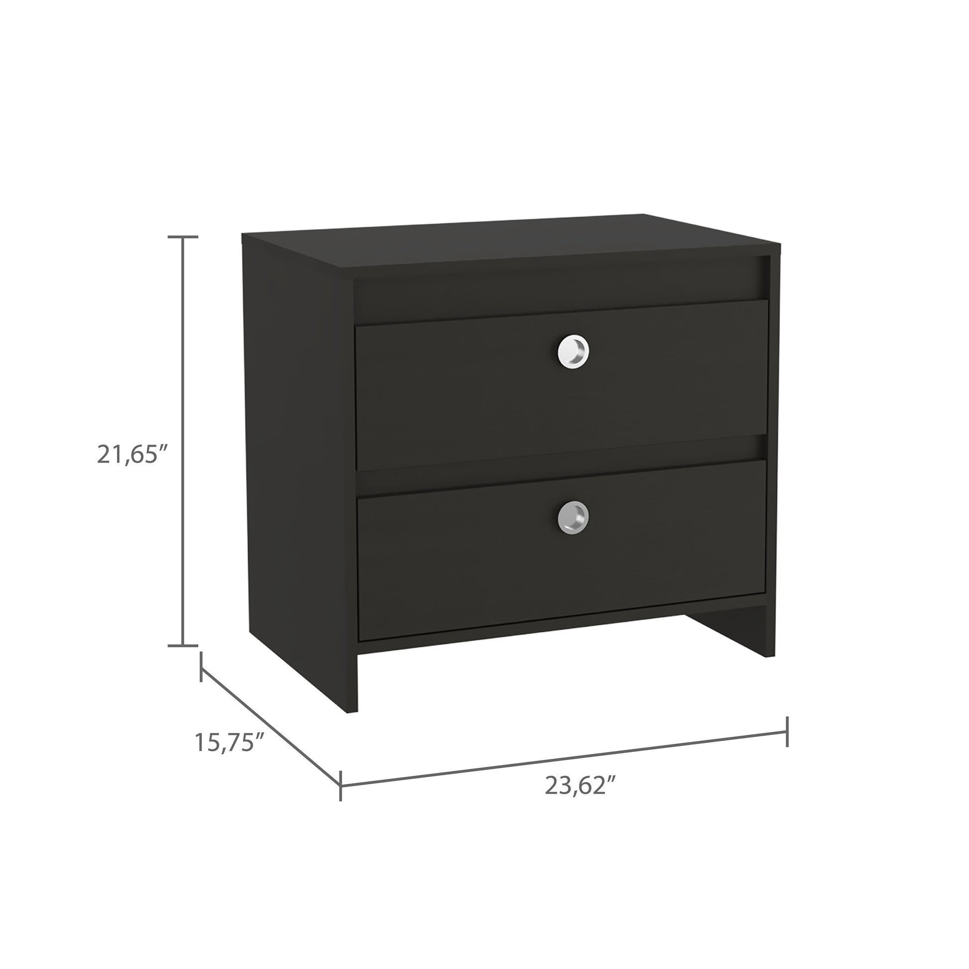 Lily Nightstand, Two Drawers Black 2 Drawers Bedroom Bedside Cabinet Contemporary Storage Melamine Engineered Wood