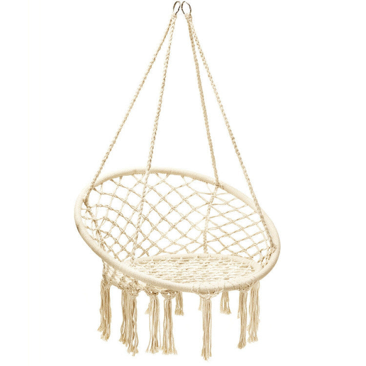 Hanging Macrame Hammock Chair With Handwoven Cotton Backrest Natural Cotton