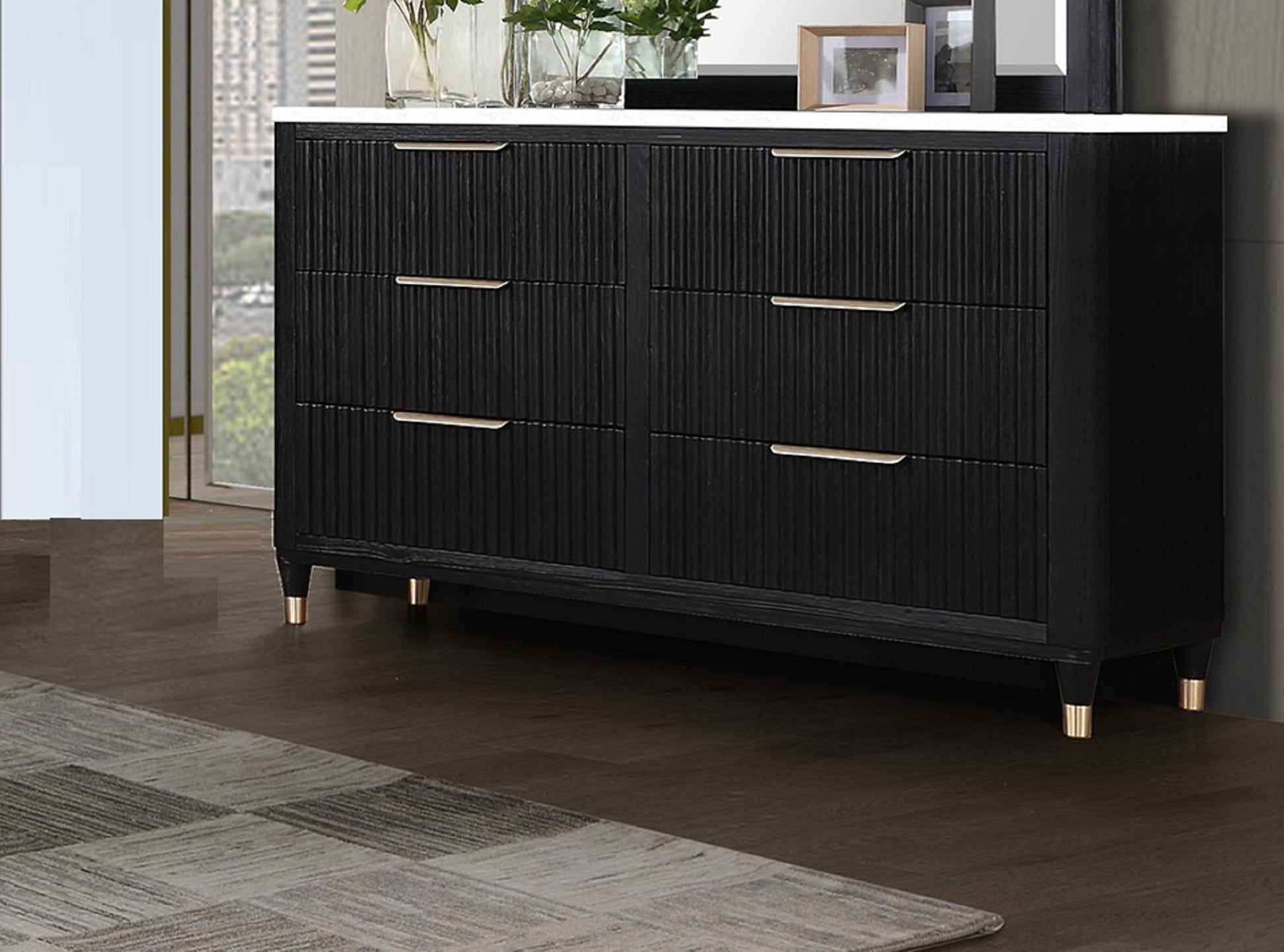 1Pc Contemporary 6 Drawer Black White Top Dresser Metal Knobs Modern D 1Pc Contemporary 6 Drawer Black White Top Dresser Metal Knobs Modern D