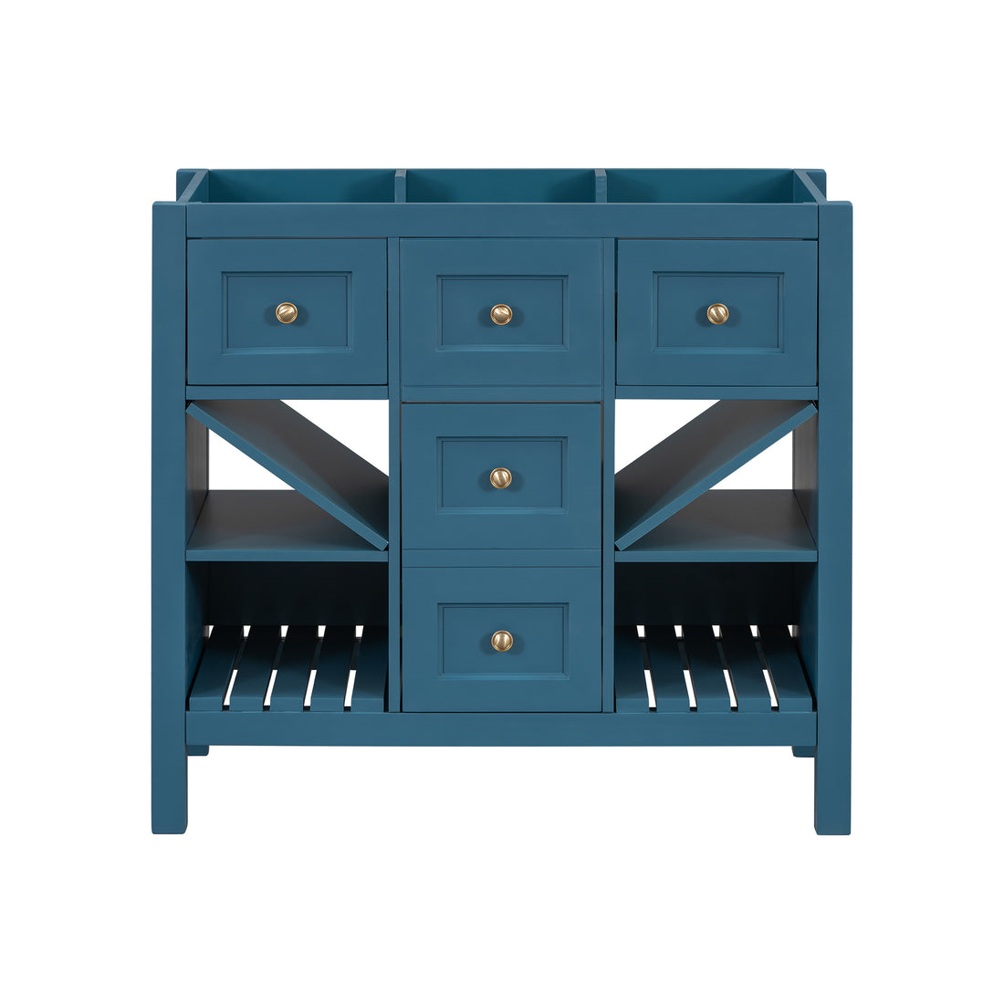 36'' Bathroom Vanity Without Sink, Solid Wood Frame Bathroom Storage Cabinet, Freestanding Vanity With 5 Drawers& Soft Closing Doors Not Include Basin Sink Blue Bathroom Solid Wood Mdf