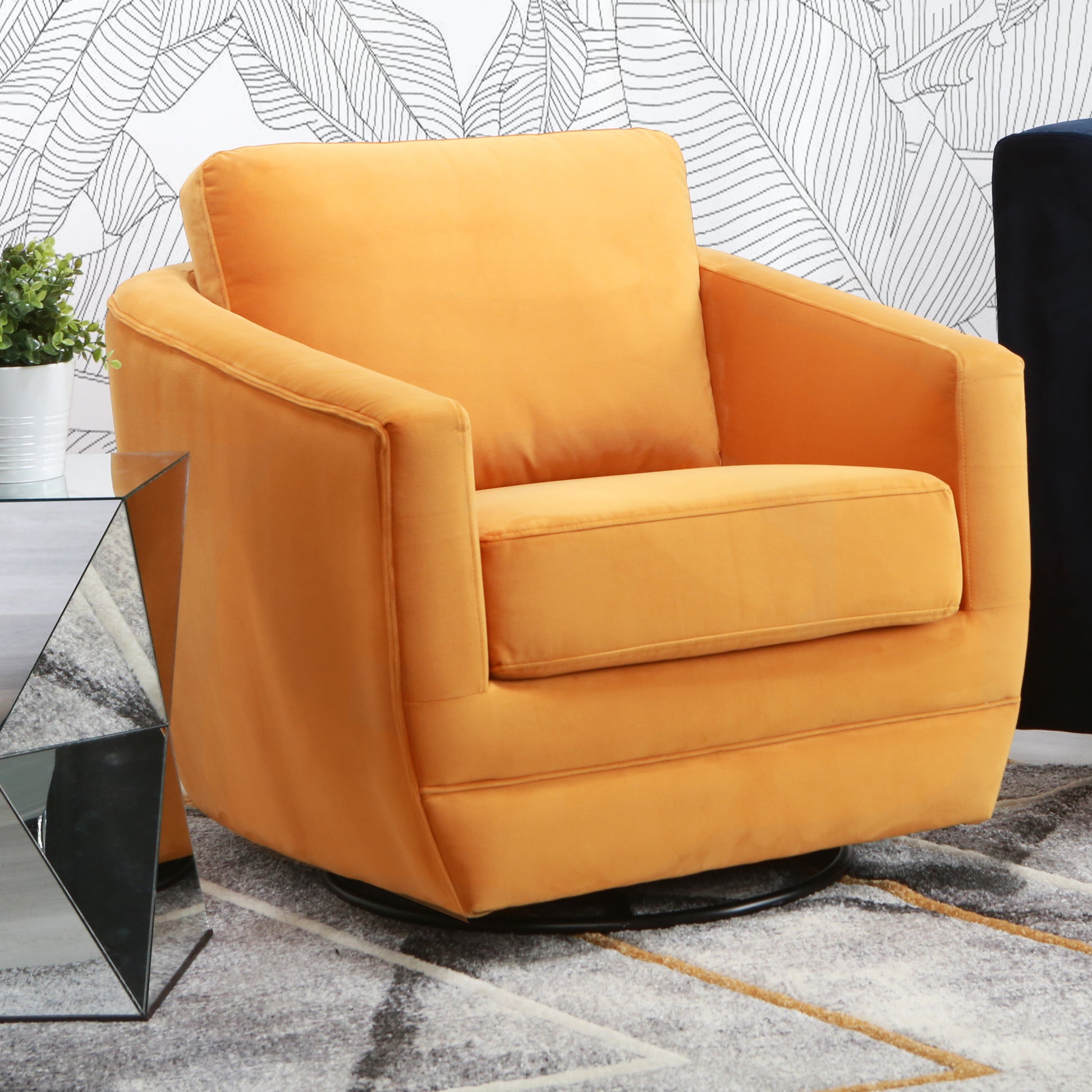 Gogh Swivel Chair In Marigold Yellow Fabric