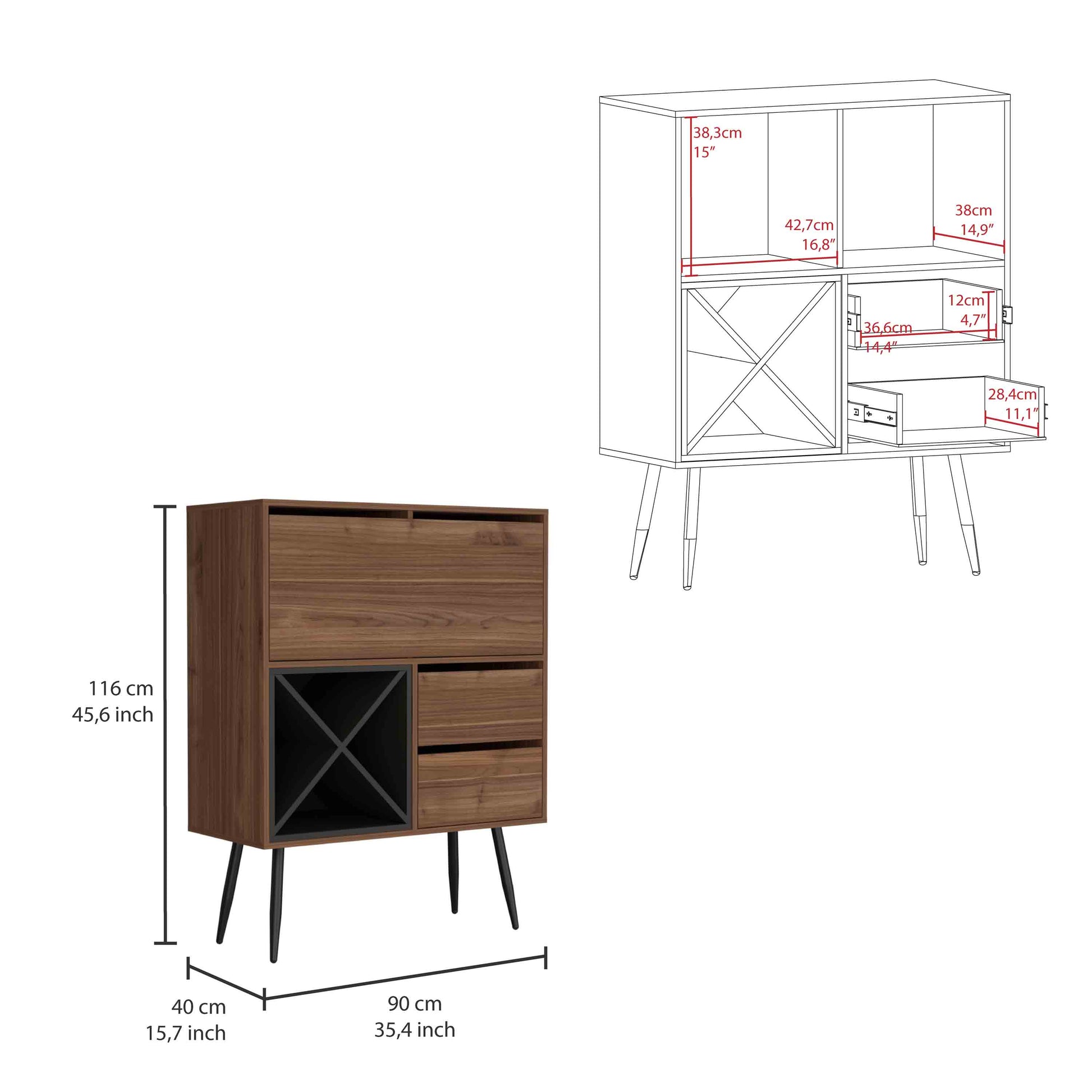 Prunus Bar Cabinet, One Cabinet, Two Drawers Multi Primary Living Space Modern Shelves Included Particle Board