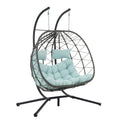 2 Persons Egg Chair With Stand Indoor Outdoor Swing Chair Patio Wicker Hanging Egg Chair Hanging Basket Chair With Stand For Bedroom Living Room Balcony Gray Steel