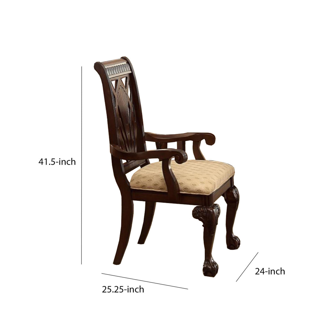 Traditional Style Wooden Fabric Dinning Arm Chairset Of 2 Brown Beige Wood Fabric