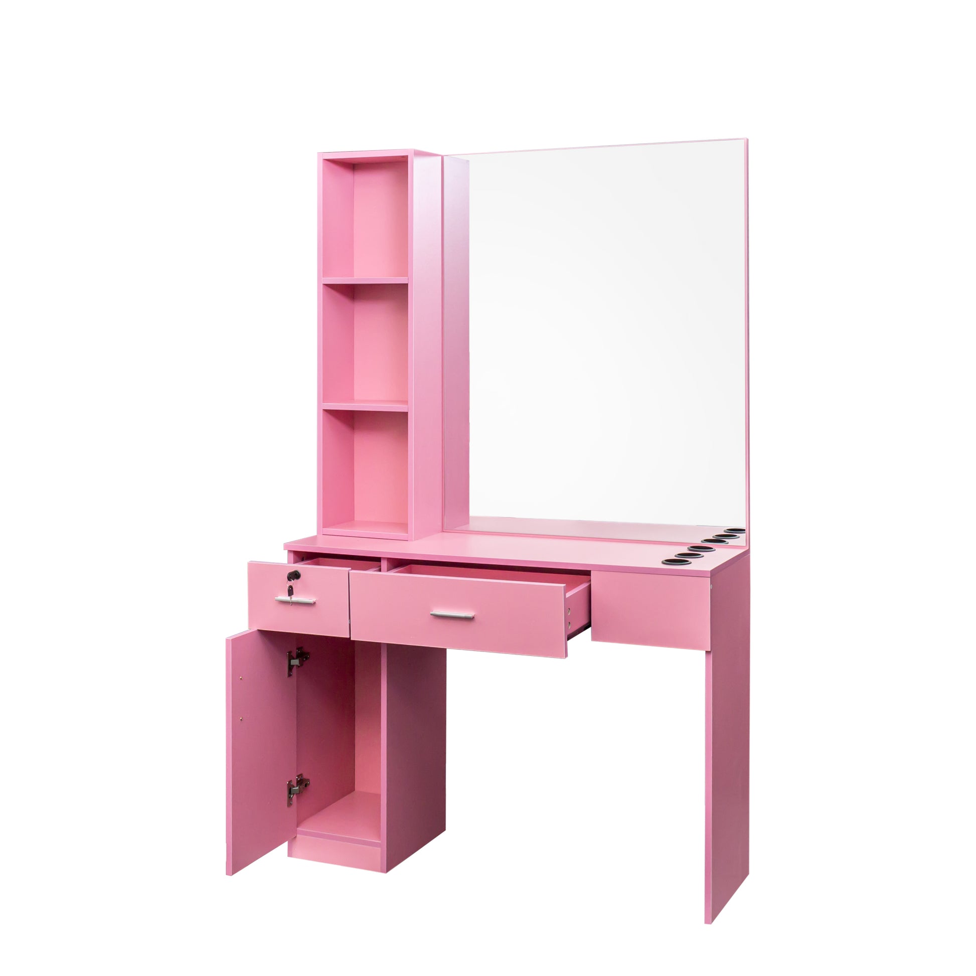 Salon Station Barber Stations Styling Station Barber Beauty Spa Salon Equipment Set With Mirror Pink Mdf