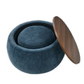 Round Storage Ottoman, 2 In 1 Function, Work As End Table And Ottoman,With Small Seat,Dark Blue 25