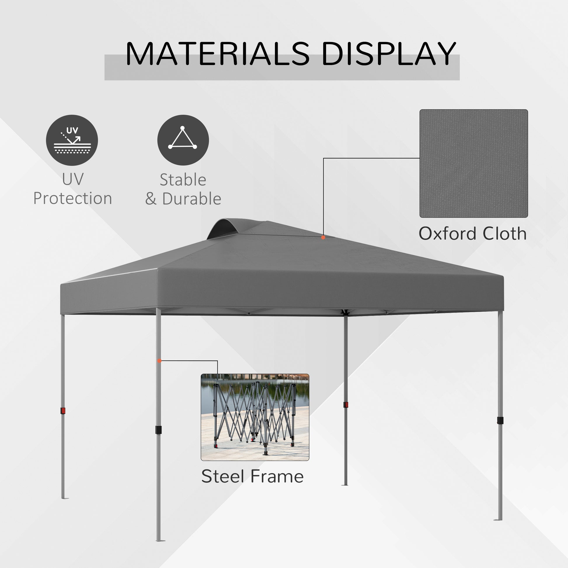 Outsunny 10' X 10' Pop Up Canopy Tent, Instant Sun Shelter With 3 Level Adjustable Height, Top Vents And Wheeled Carry Bag For Outdoor, Garden, Patio, Dark Gray Dark Grey Steel