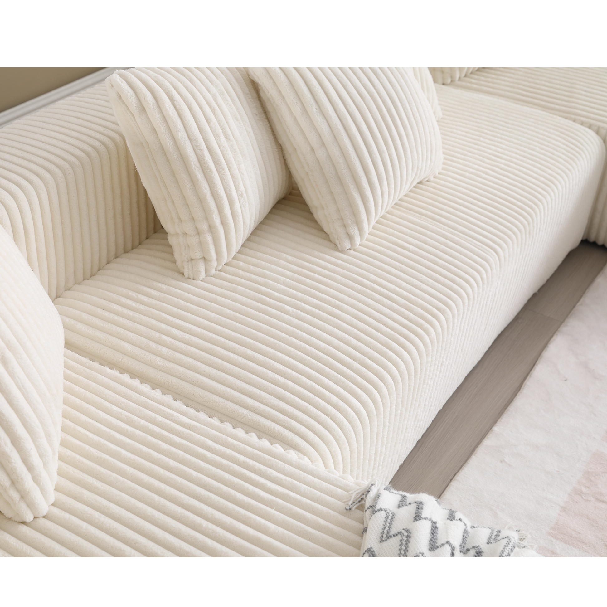 Arrived 131'' Modular Sectional Couch, U Shaped Sofachaise Lounge, Striped Fabric,Upholstered 4 Seater Couch For Living Room, Bedroom, Free Combination Sofa Corduroy ,White White Polyester Primary